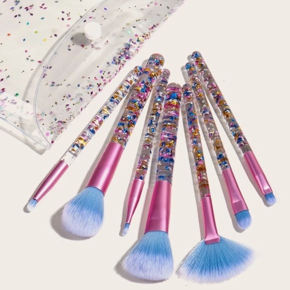 Other - 7 Piece Blue Make-up Brush set with makeup Bag